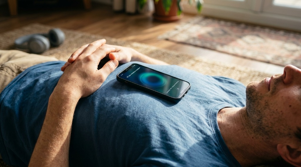 Coherence breathing practice with RE app on smartphone