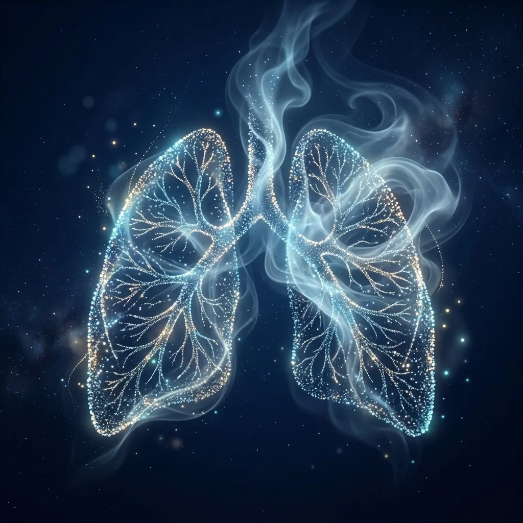 Abstract luminous representation of lungs showing the respiratory nervous system connection