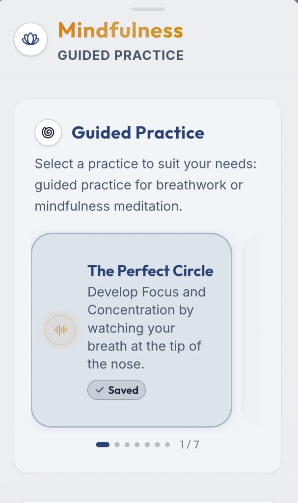 RE App Guided Practice Mindfulness interface