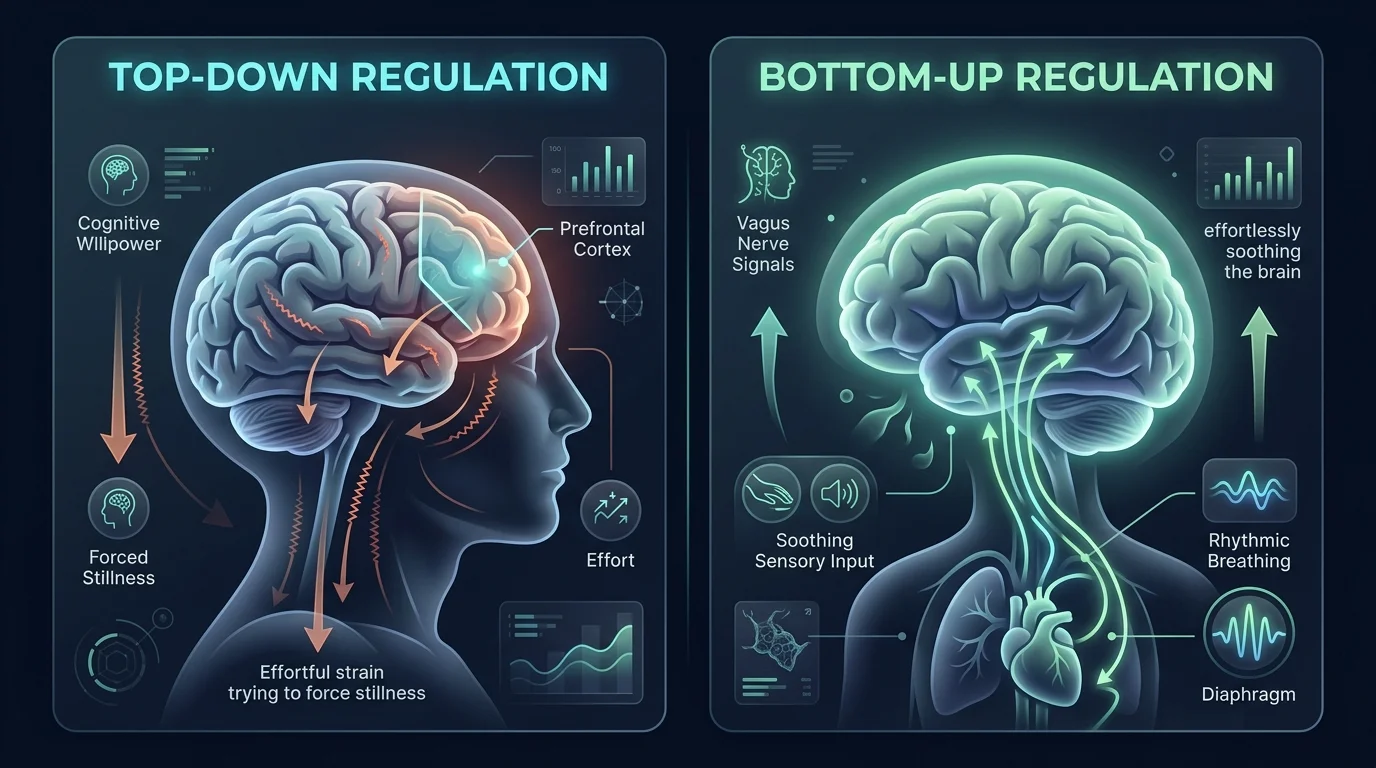Comparison diagram of Top-Down Regulation versus Bottom-Up Regulation in the human nervous system